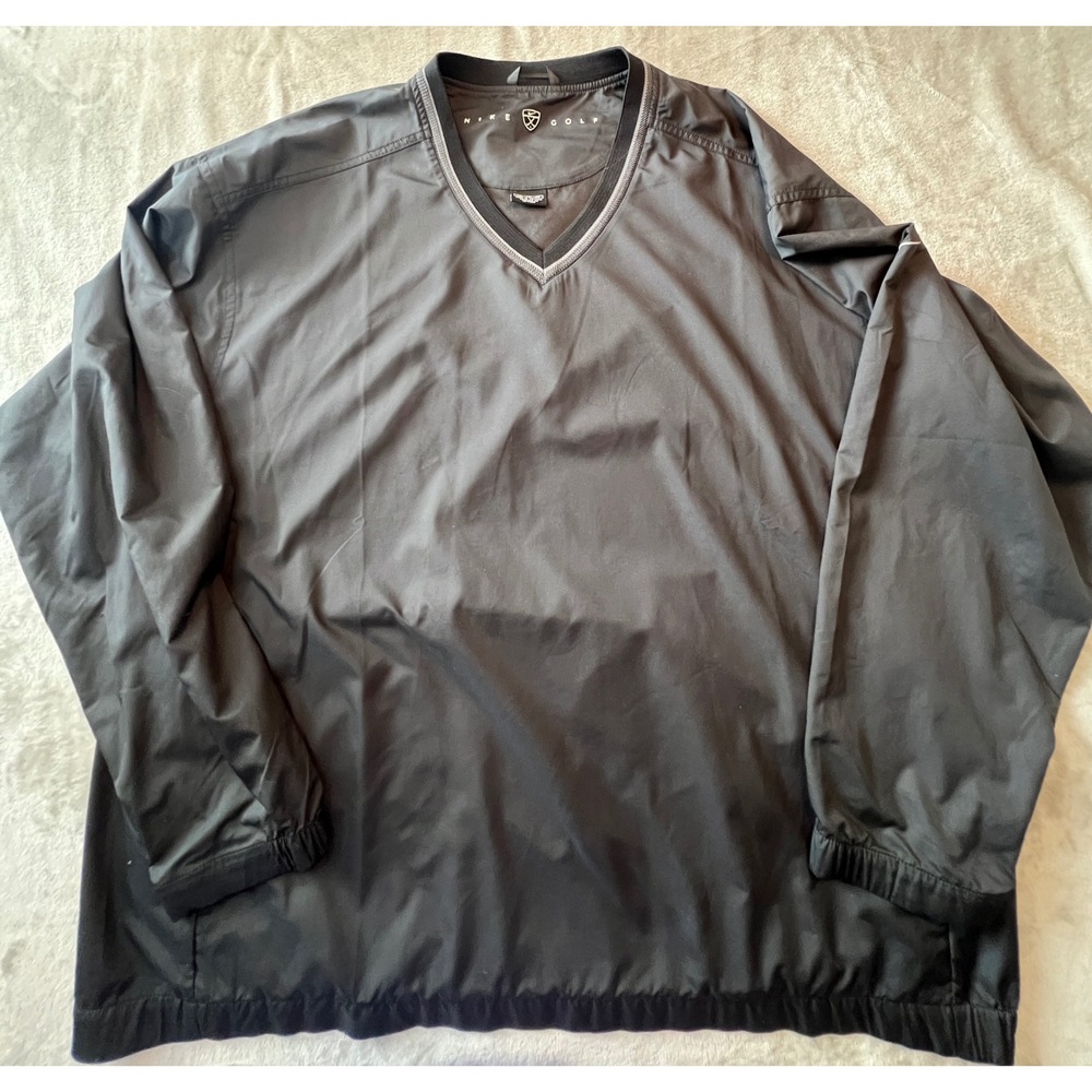 Nike Golf Windbreaker Pullover Mens XXL Black V-Neck Long Sleeve Jacket